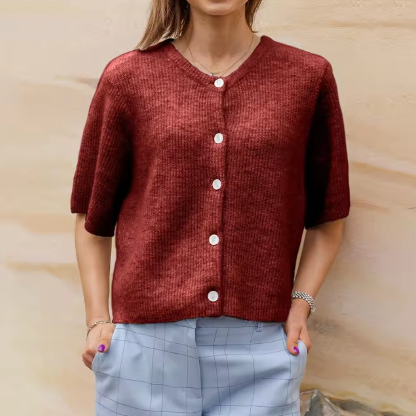 Valenzora | Kurze Strickjacke mit Knöpfen für Damen