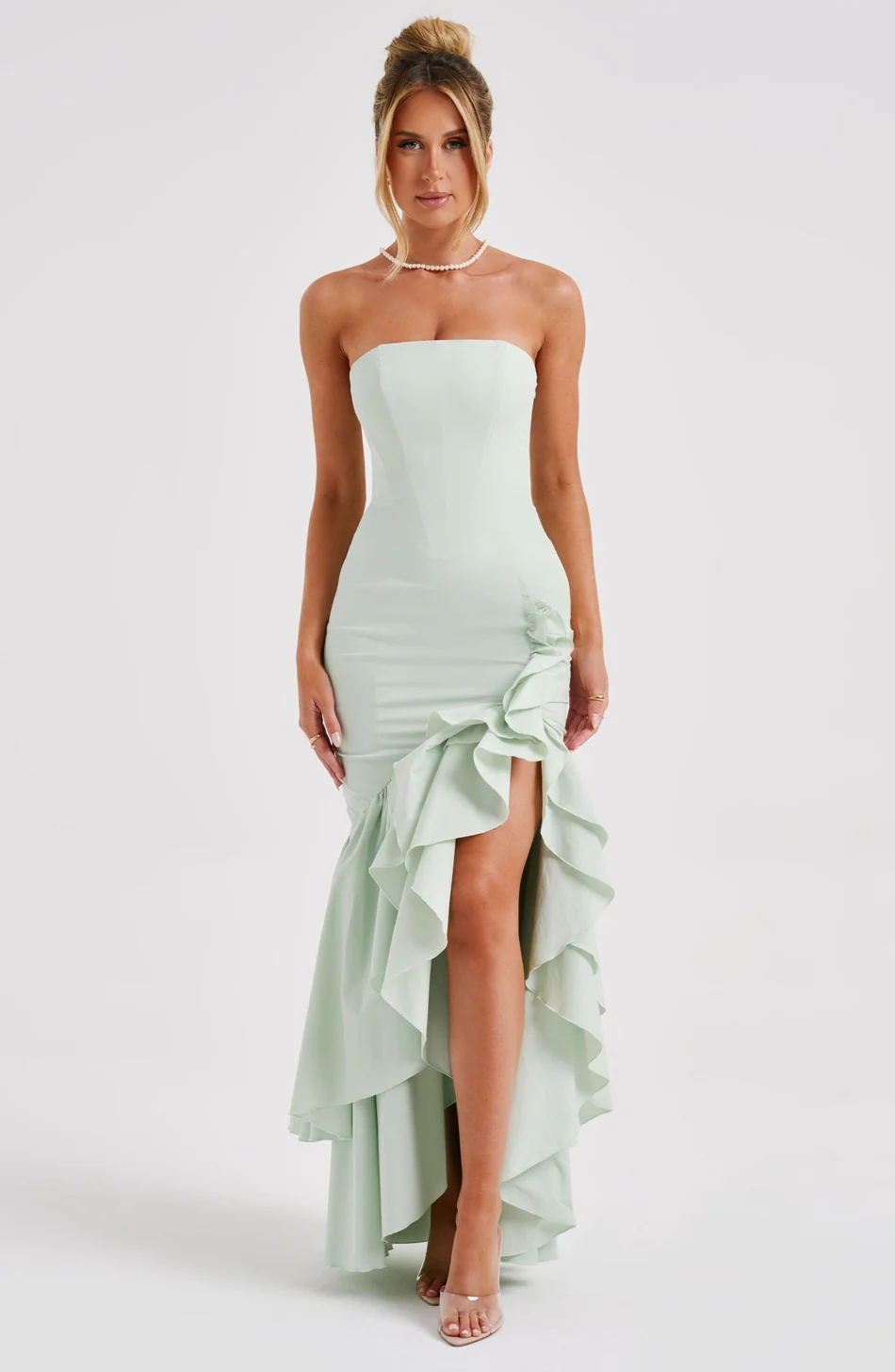 Ruffled high-slit dress