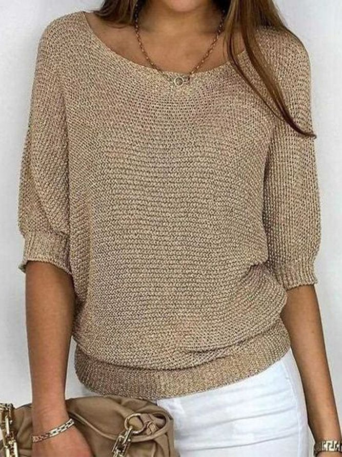 Valenzora - Gold-colored solid-color crew neck sweater