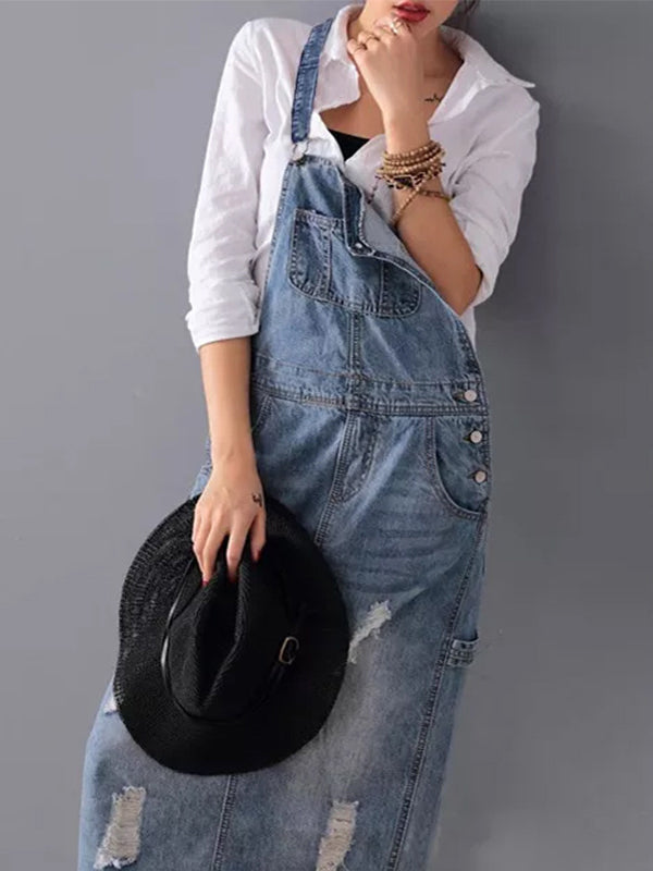 Valenzora | Casual dungaree dress with back slit and pockets