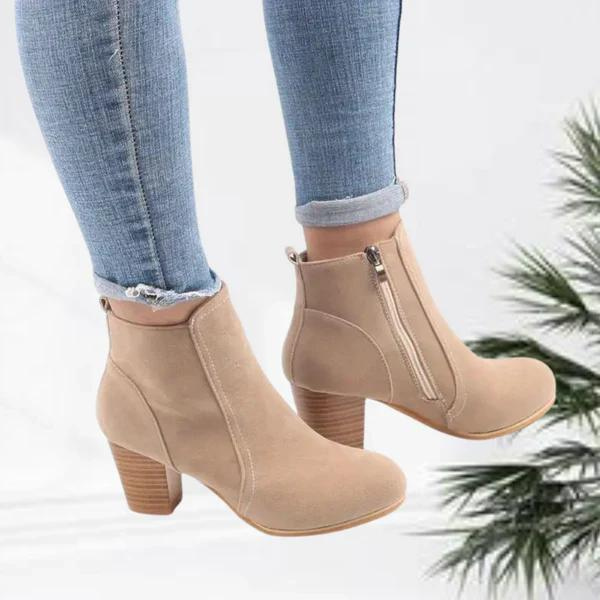 Valenzora | Women's Casual Suede Ankle Boots, Low Block Heel, Side Zipper