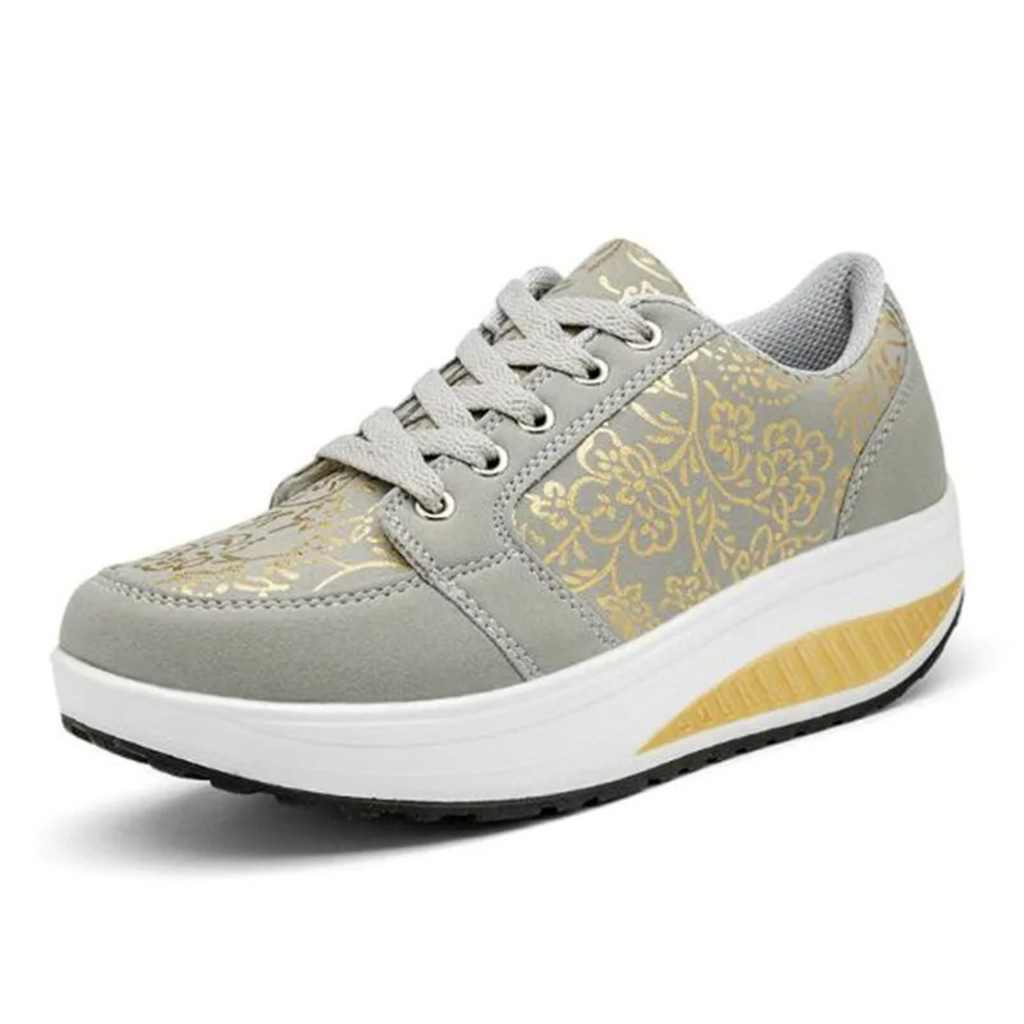 Valenzora | Orthopädische Damen-Sneaker aus schwarzem Leder mit Blumenmuster