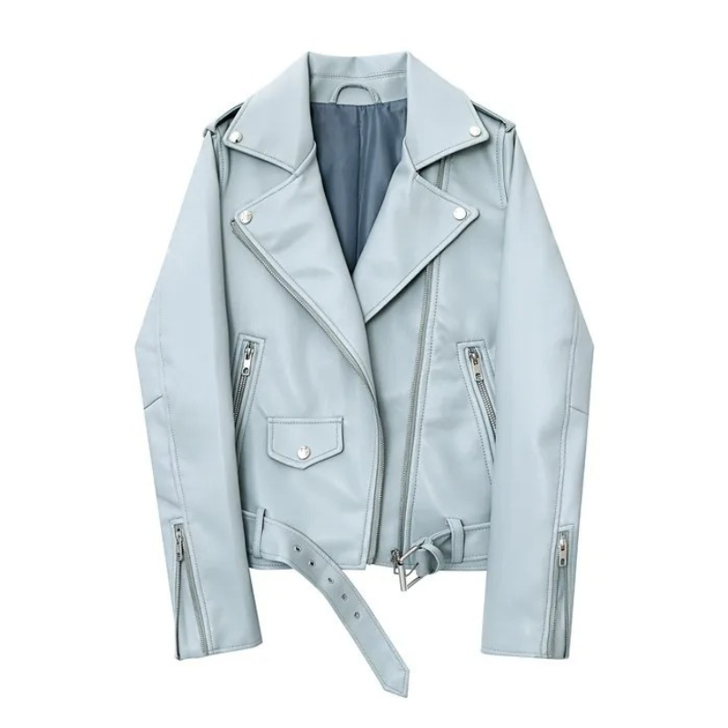 Valenzora | Damen Biker-Lederjacke mit Reißverschlüssen und Gürtel