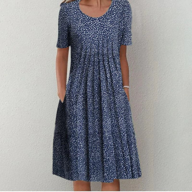 Valenzora | A-line dress, knee-length with short sleeves, floral pattern with pockets