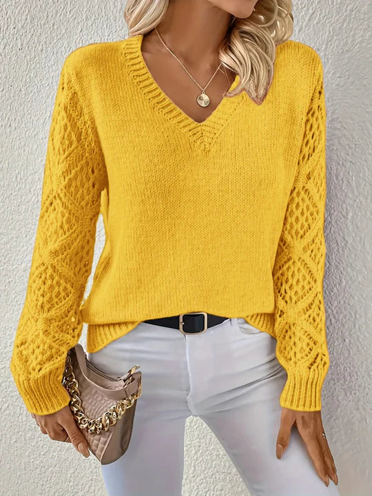 Knit sweater with V-neck