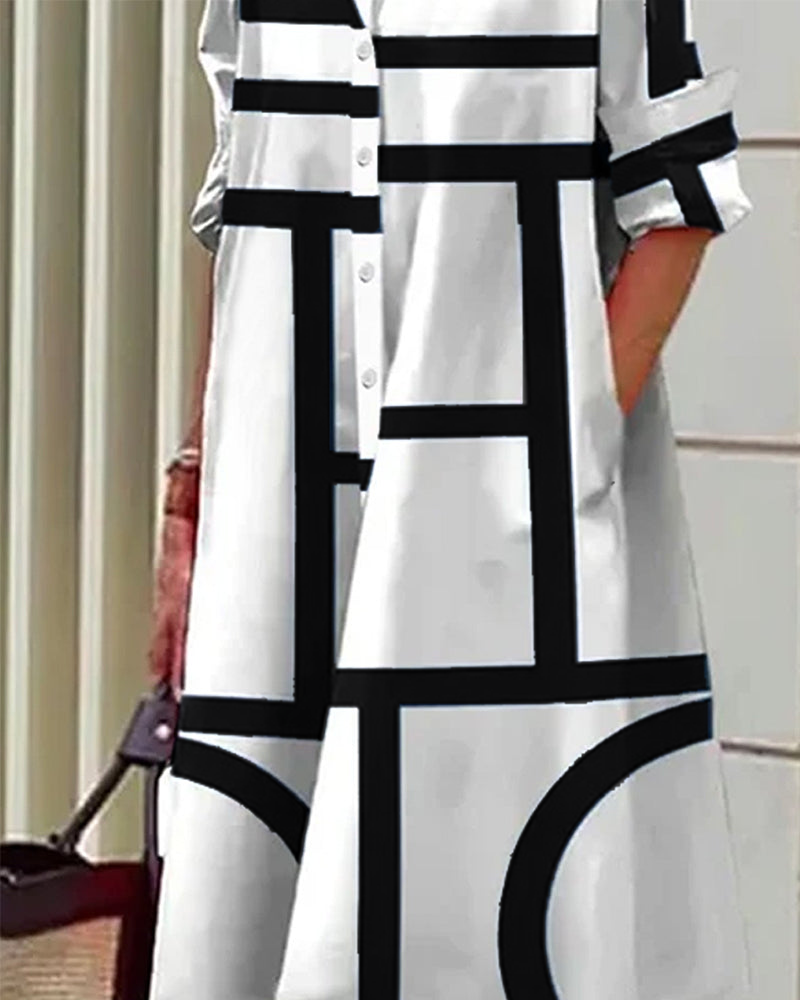 Valenzora | Kleid mit Taschen und geometrischem Druck