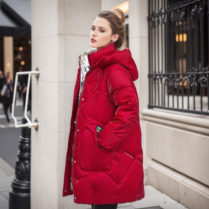 Valenzora | Cool shiny loose mid-length cotton jacket