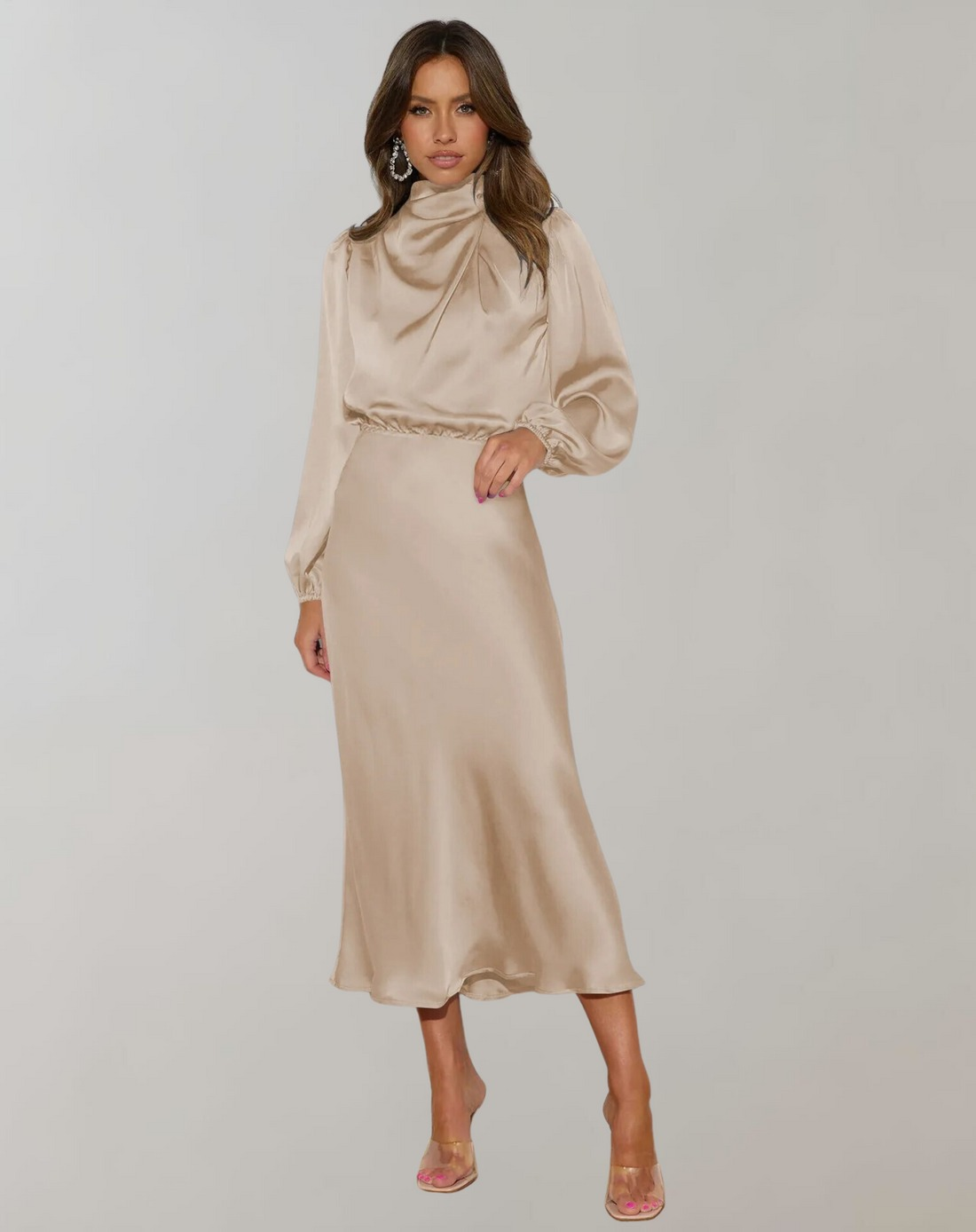 Valenzora | Elegant evening dress for women, long, long-sleeved