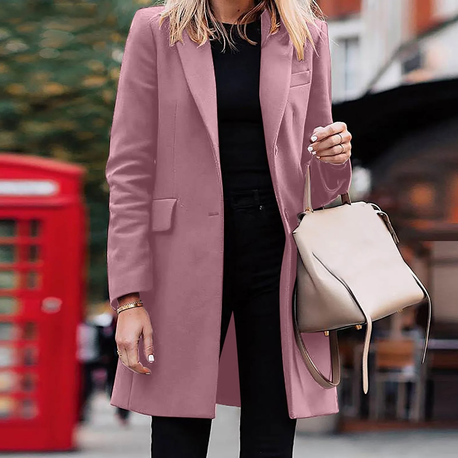 Valenzora | Women's Slim Fit Coat Jacket, One Button Wool Blend Long Jacket