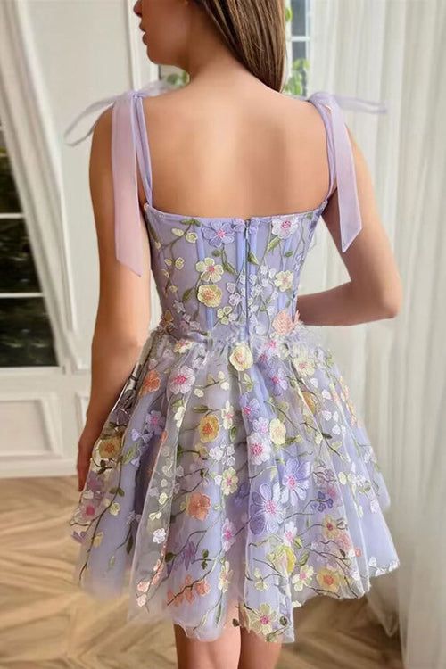Valenzora | Proof Of Perfection 3D Flower Embroidered Tie-Sash Mini Dress
