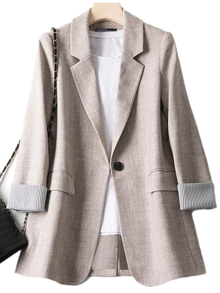 Valenzora | Long women's blazer with striped lining and turned-up cuffs