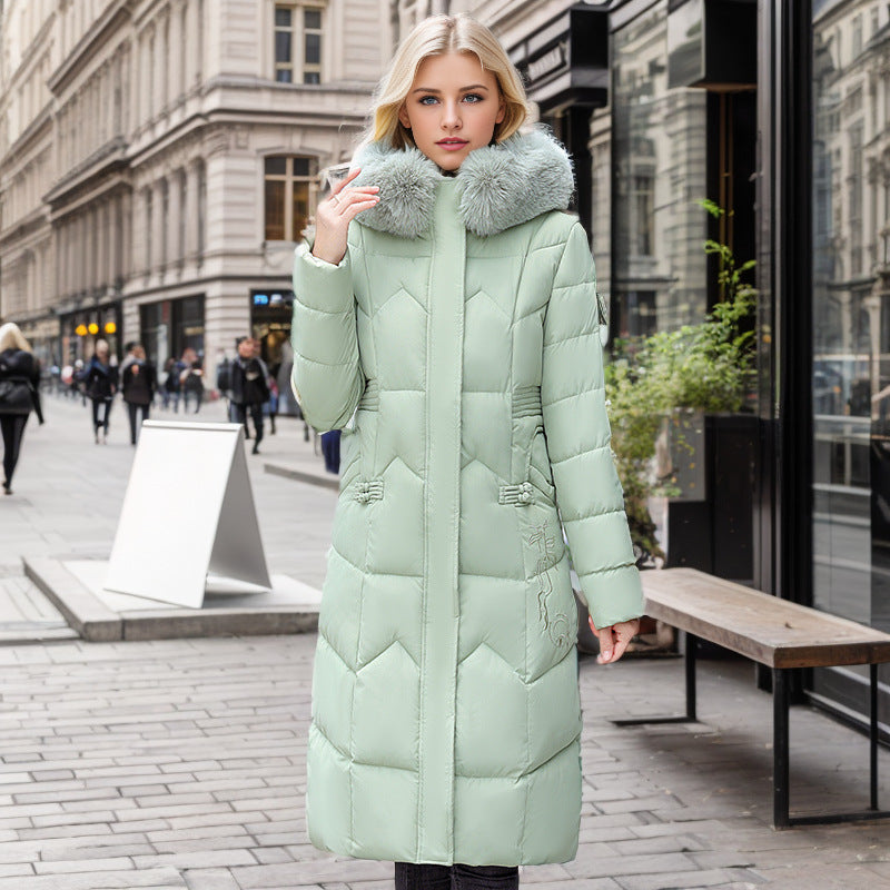 Valenzora | Elegant tailored over-the-knee cotton coat with fur collar