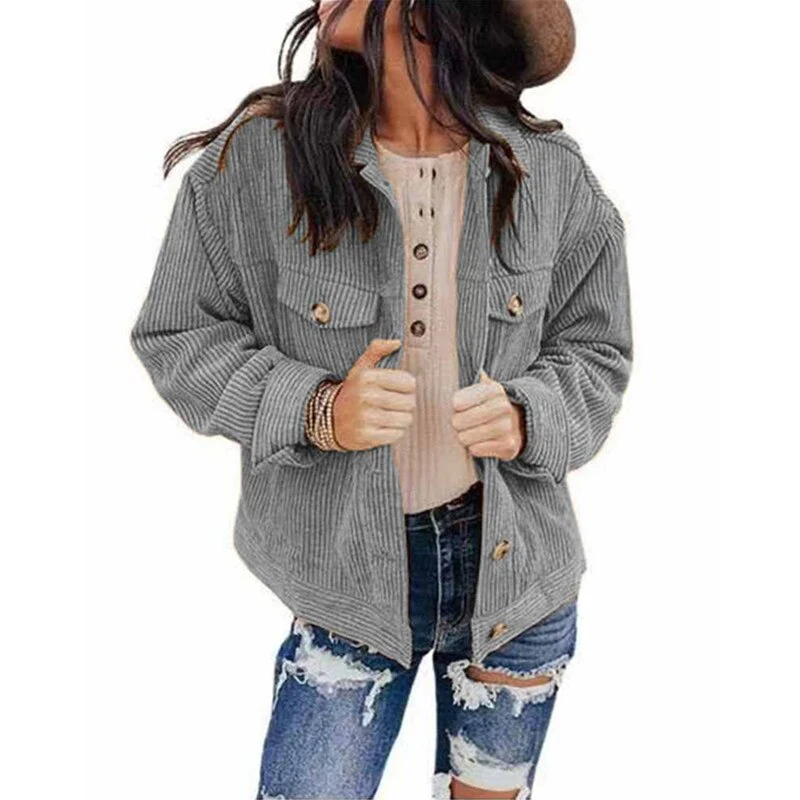 Valenzora | Women's Corduroy Oversized Jacket with Buttons and Chest Pockets