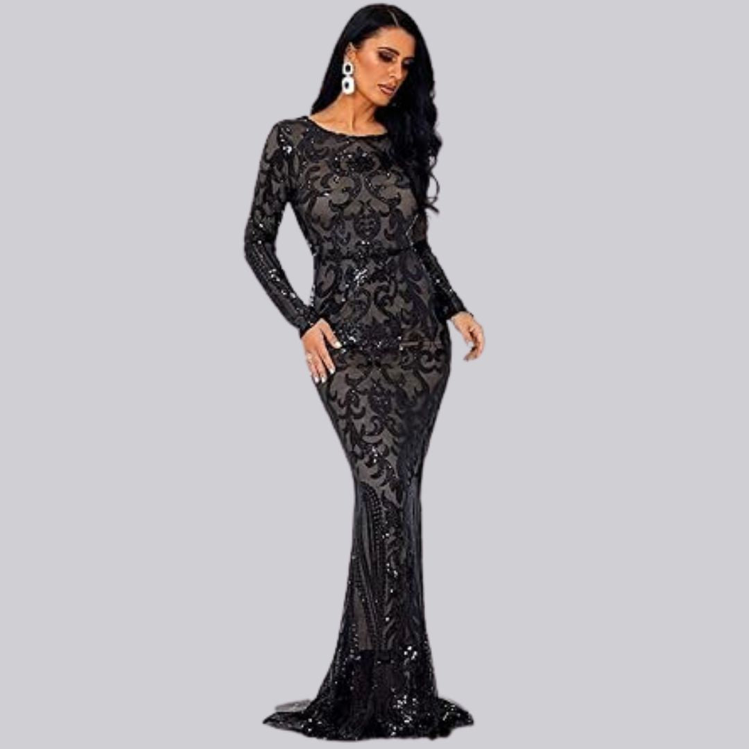 Valenzora | Evening dress with long sleeves and sequins
