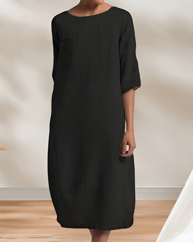 Valenzora | Damen Freizeit Leinenoptik Schlichtes Midikleid