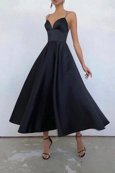 Valenzora | Elegant midi dress with spaghetti straps for special occasions