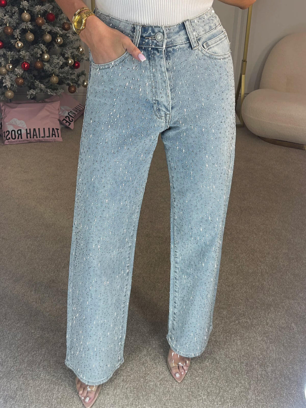 Valenzora | High-Waist-Jeans mit Diamant-Details