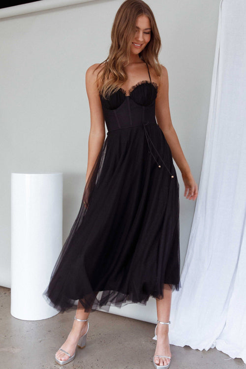 Valenzora | Rare Beauty Tulle Backless Midi Dress