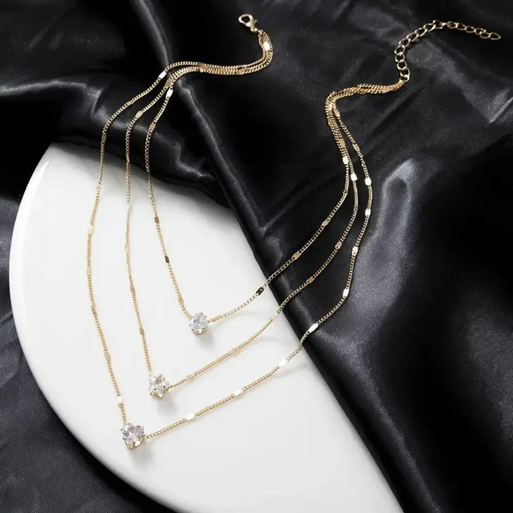 Valenzora | Zircon Heart Charm Layered Pendant Necklace