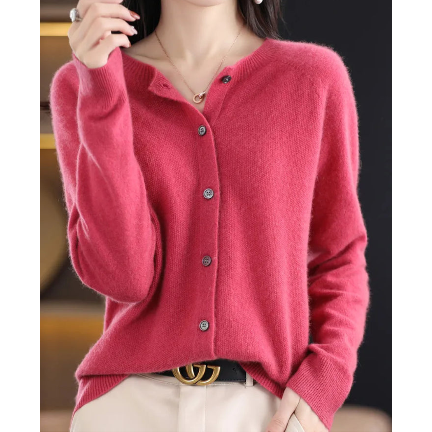 Valenzora | Damen-Cardigan aus Merinowolle mit Rundhalsausschnitt und Kaschmiranteil