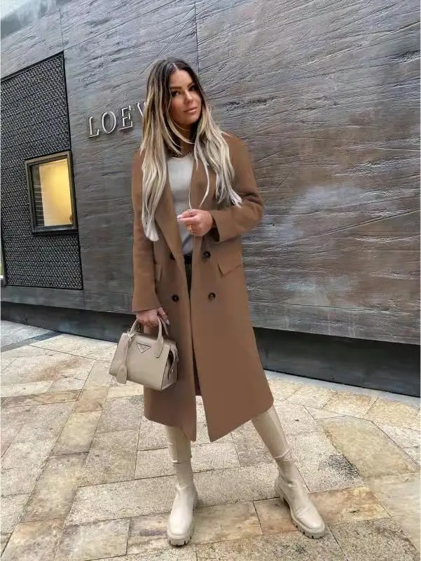 Valenzora | Women's Double-Button Coat, Classic Elegant Long Coat