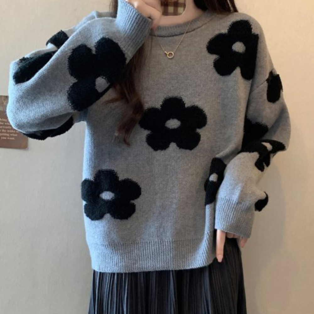 Valenzora Pullover | Luxuriöser, weicher Strickpullover für Damen mit Blumenmuster
