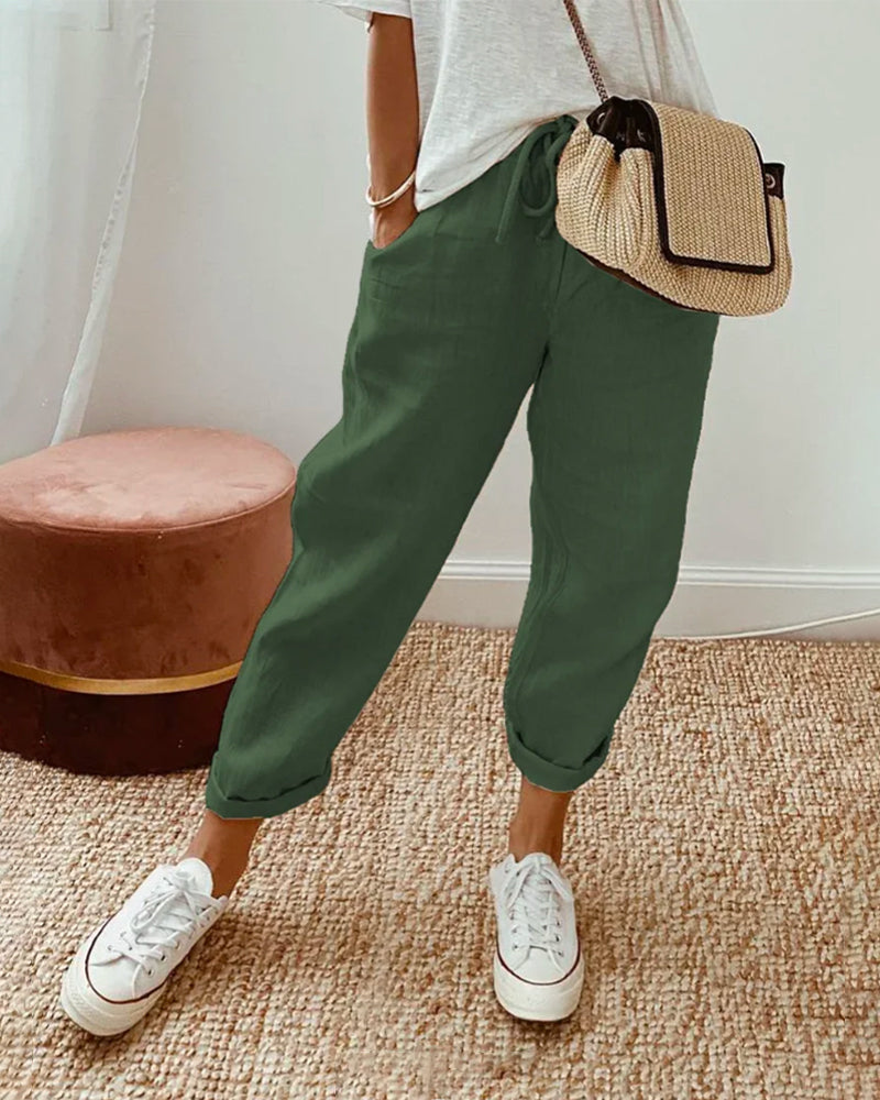 Valenzora | Women's Airy Trousers with Elastic Waistband Summer