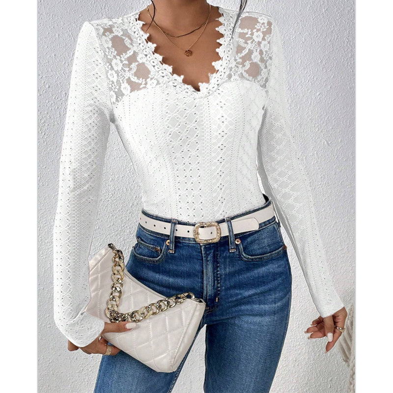 Valenzora | Long-sleeved top, V-neck, Spetspanel