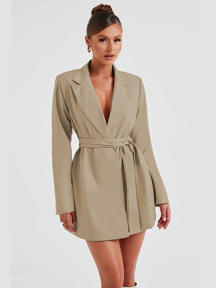 Valenzora | Schwarzes Blazer-Kleid mit V-Ausschnitt