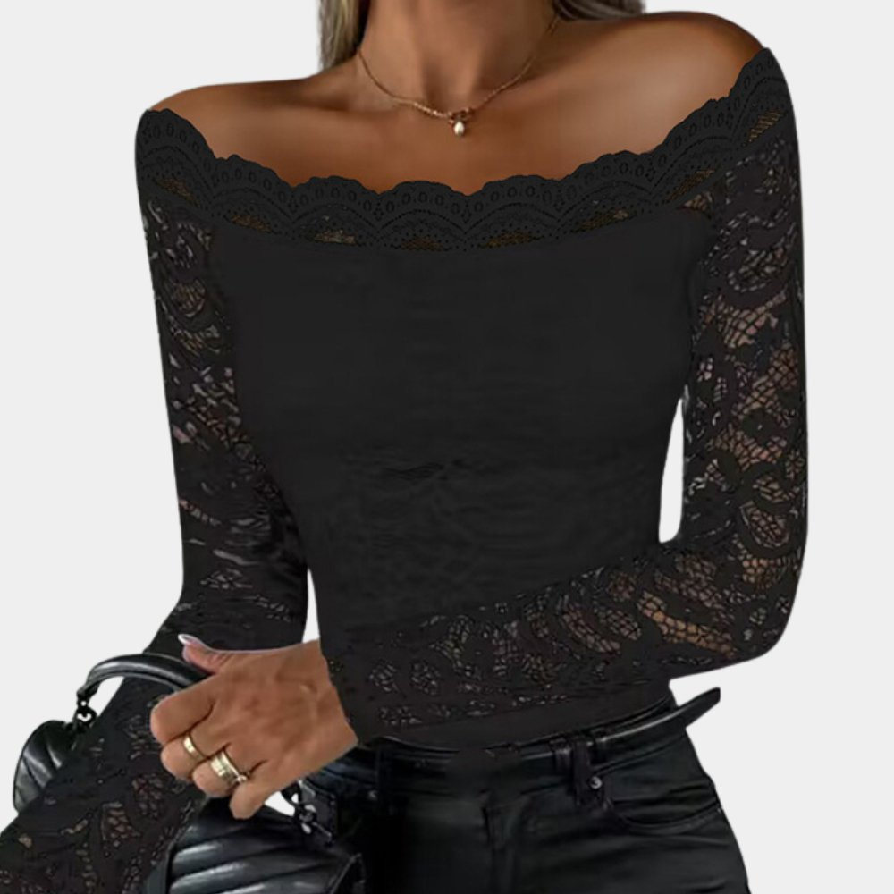 Valenzora | Damen elegantes schulterfreies Spitzenoberteil | Damen elegantes schulterfreies Spitzen-Shirt
