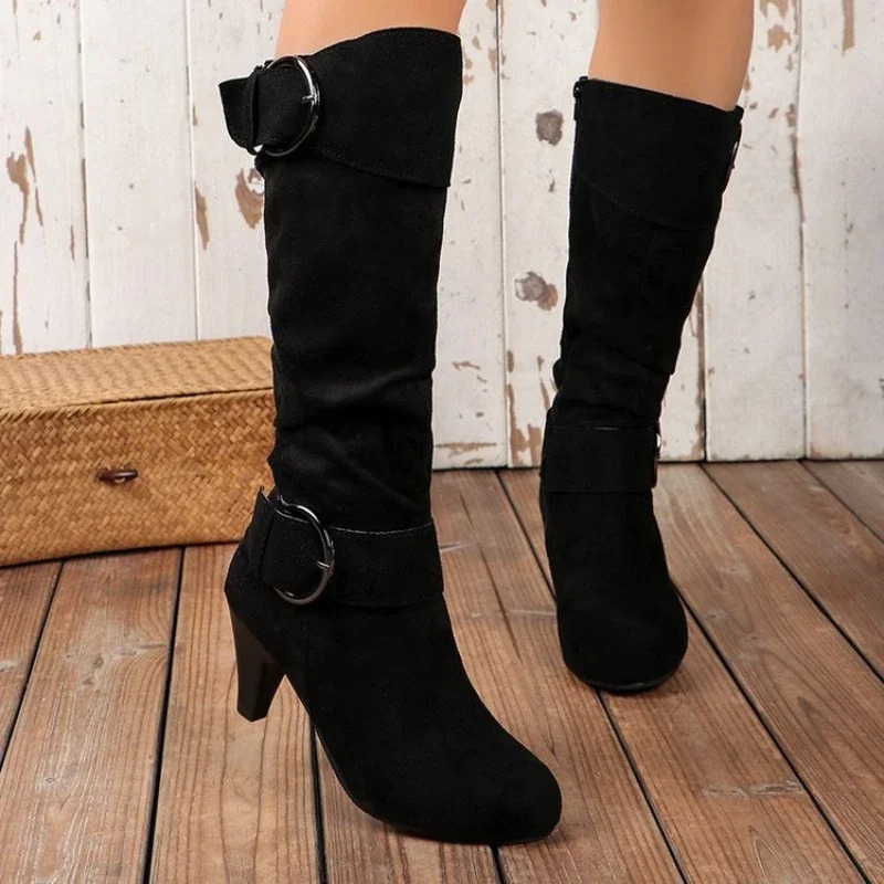 Valenzora | Women's Knee-Length Boots with Zipper and Buckle Stylish High Boots