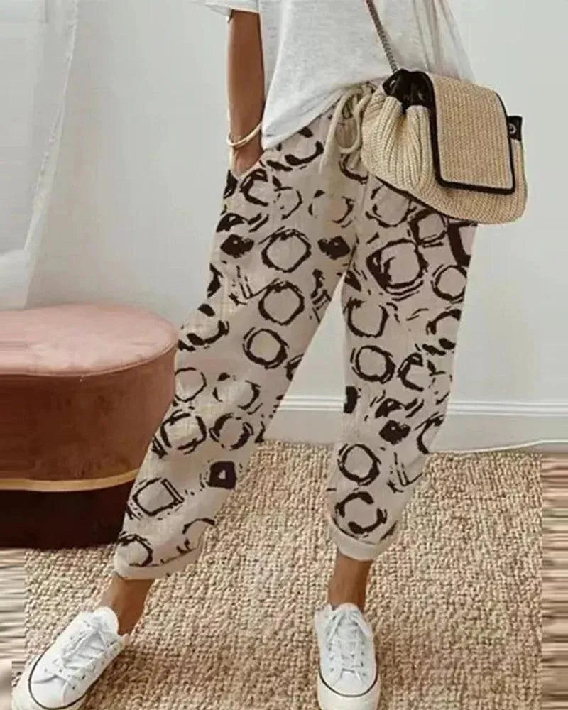 Valenzora | Striped trousers, breathable cotton-linen blend, relaxed fit, drawstring waist, casual wear