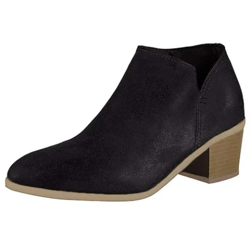 Valenzora | Women's faux leather ankle boots with side cutout, low block heel, casual