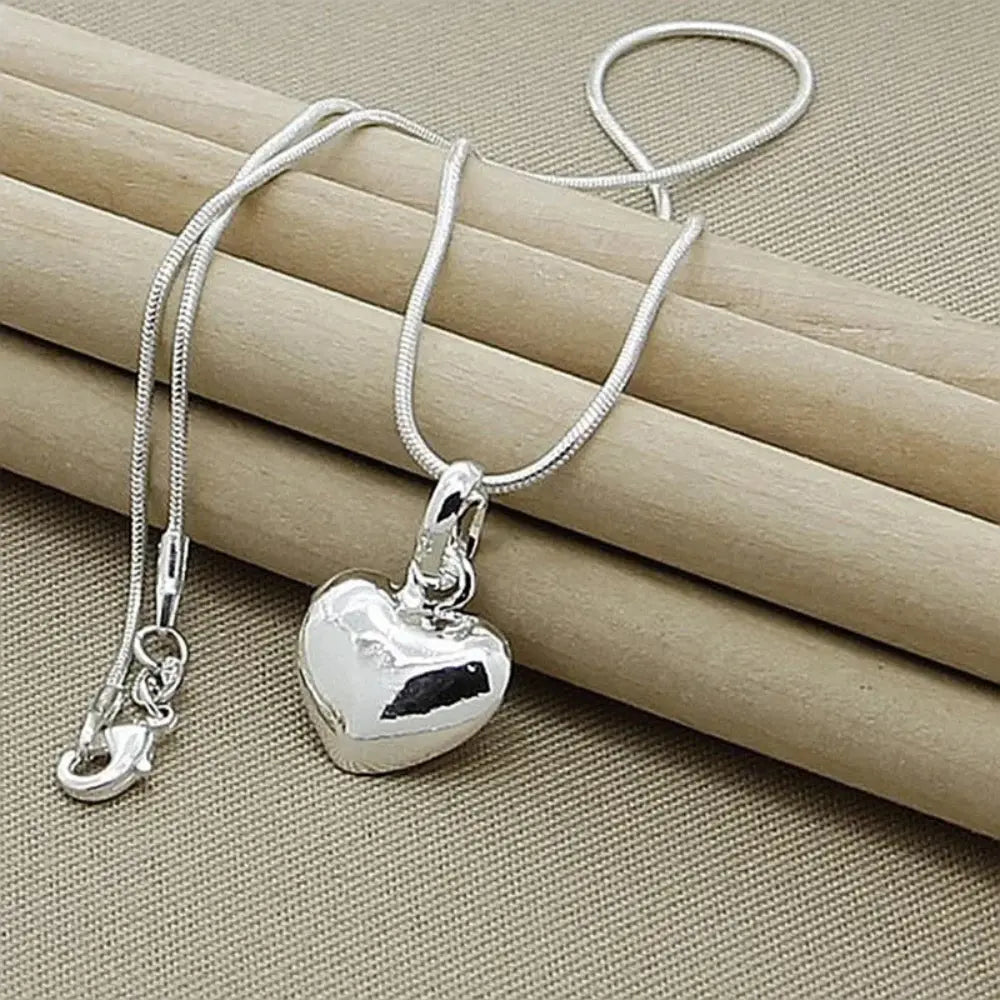 Valenzora | Sterling Silver Solid Heart Necklace Snake Chain for Women