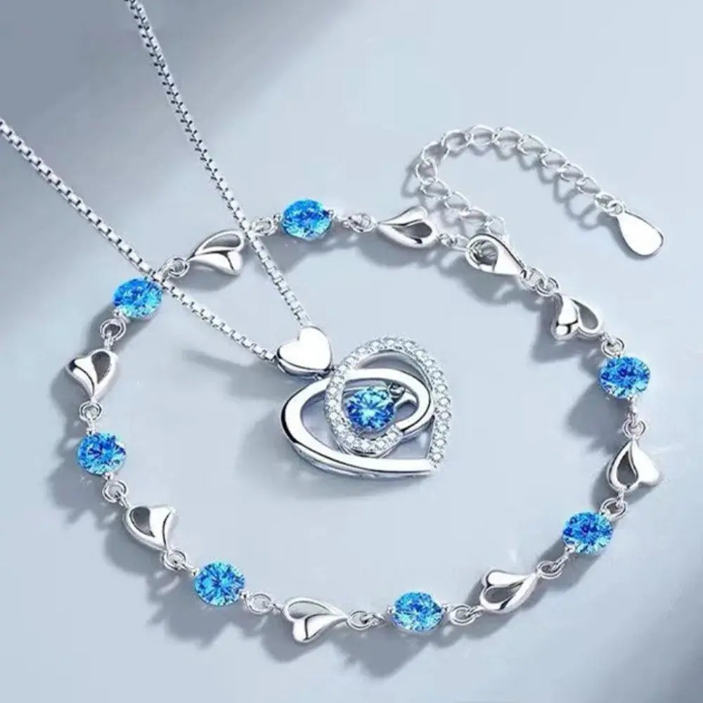Valenzora | 925 Sterling Silver Heart-Shaped Necklace and Bracelet Set for Women