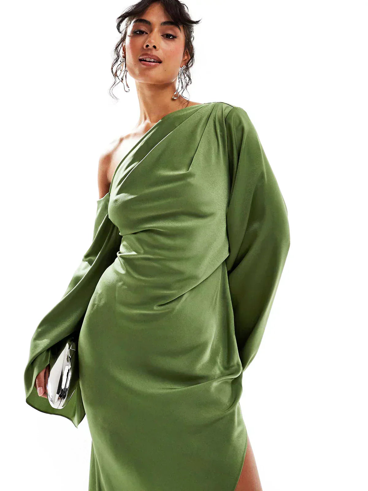 Valenzora | Flowing Green Asymmetrical Dress for Women