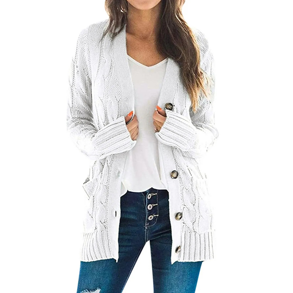 Valenzora | Stylischer langer Cardigan für Damen mit Knopfleiste