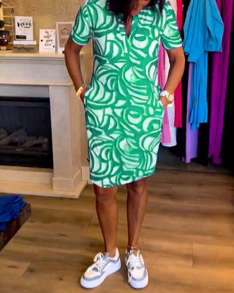 Valenzora | Short-sleeved women's dress with V-neck and print