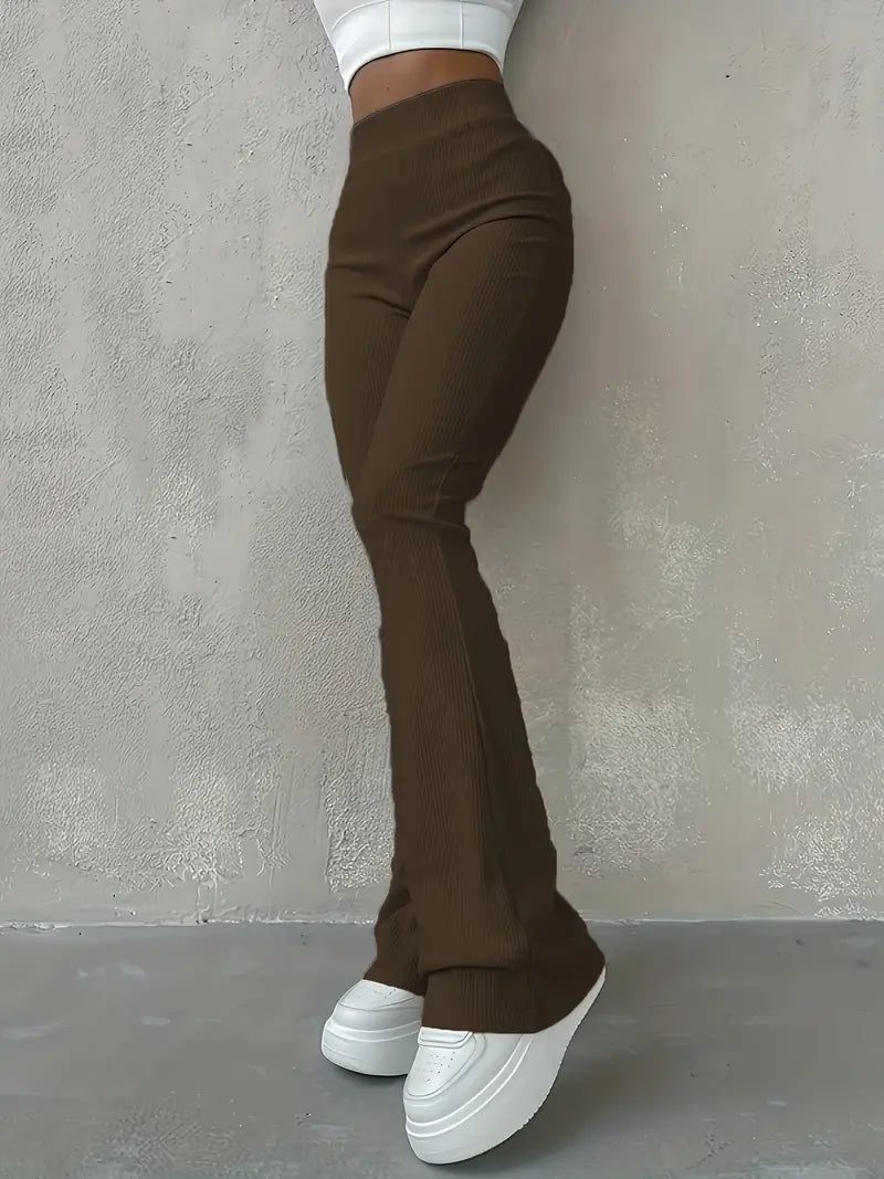 Valenzora | Waist Ribcord Flared Trousers - Trendy Women's Everyday Trousers