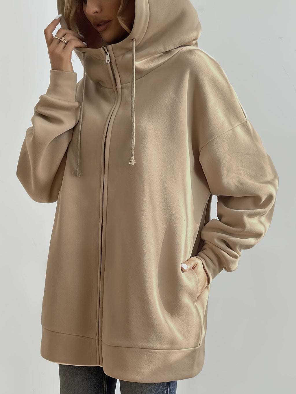 Valenzora | Comfort - Extremely comfortable long zip-up plush hoodie with hood for women