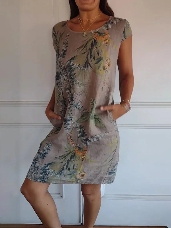 Valenzora | Damen bedrucktes Baumwoll-Leinen-Kleid