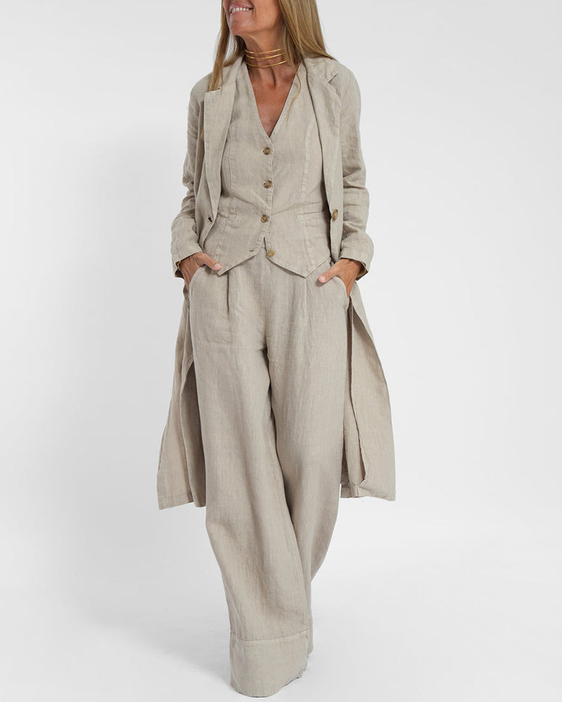 Valenzora | Elegant 2-piece linen set: wide-leg trousers & vest