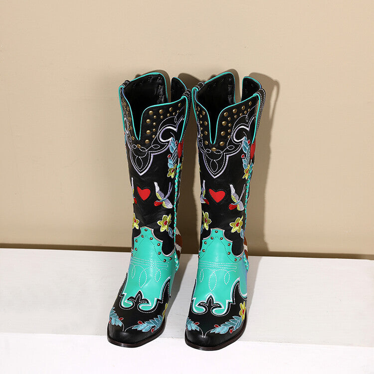 Valenzora | Denim Western Shoes Women's Leather Boots Fantastic Embroidery