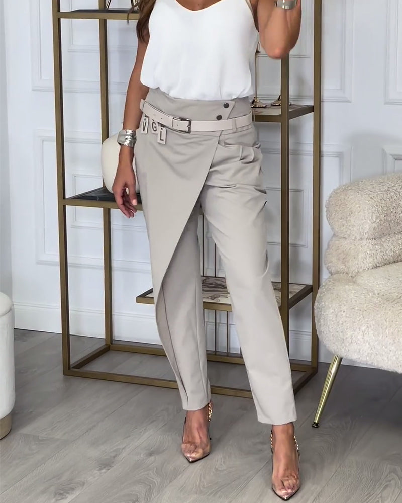 Valenzora | Stylish solid-color trousers with pockets and a horizontal design