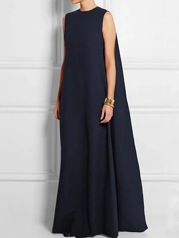 Valenzora | Wide, Simple, Solid Color, Sleeveless, V-Neck, Long Wide Dress