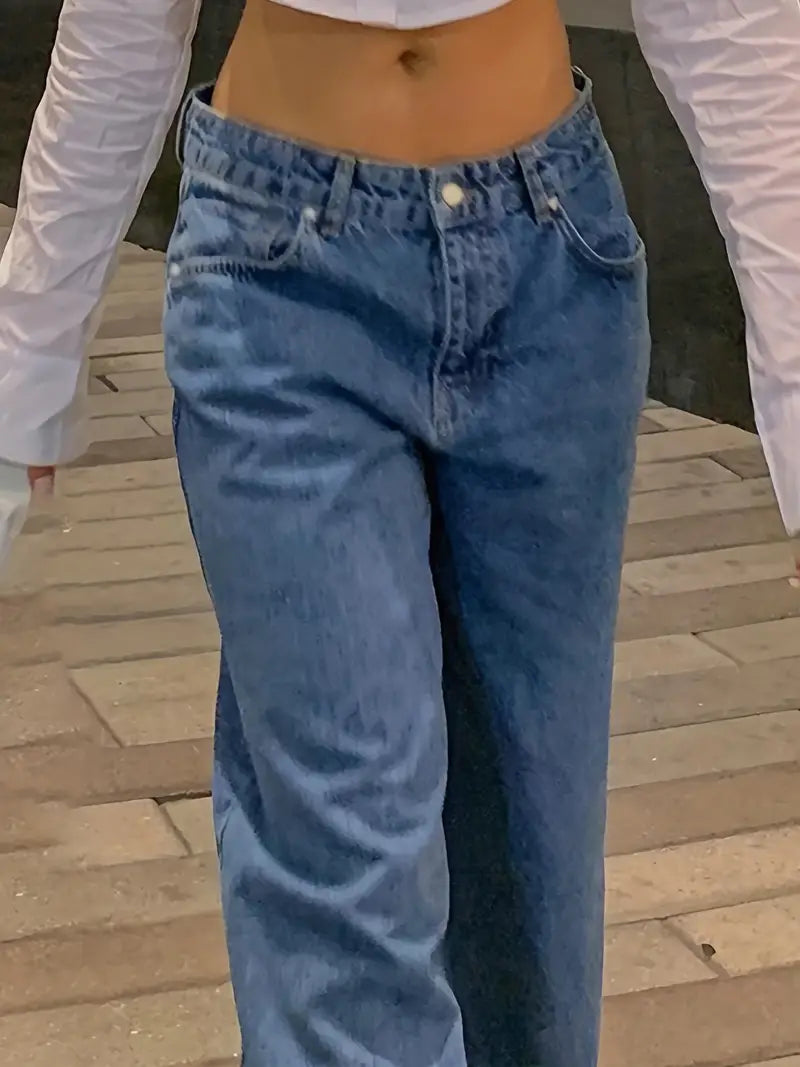 Valenzora | Dark Blue Loose Baggy Boyfriend Jeans with Low Waist