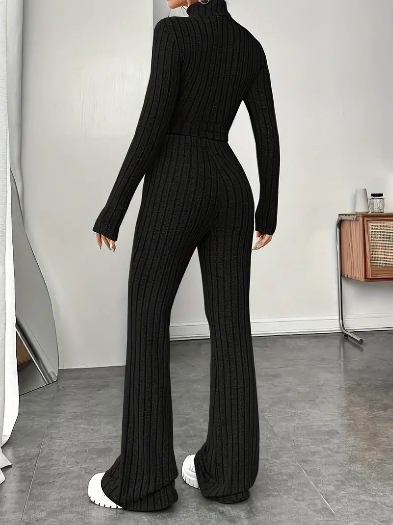 Valenzora | Stylish Winter Chic Black Two-Piece Knit Set for Women
