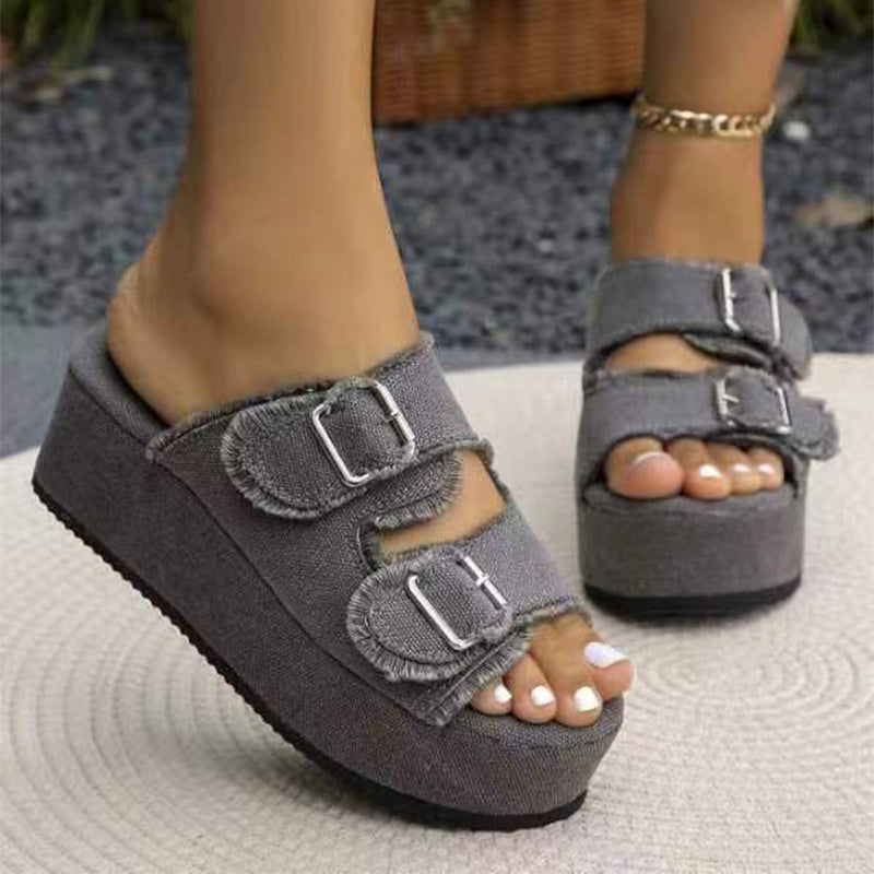 Valenzora Denim-Sandalen mit Schnalle