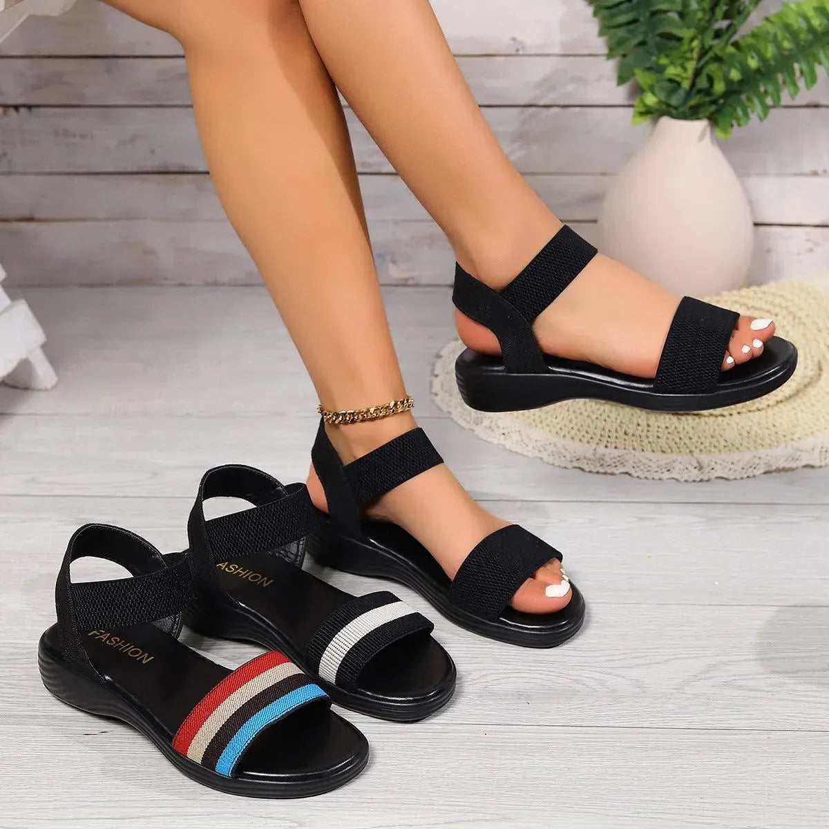 Valenzora | Sommerliche Leinen-Sandalen mit elastischem Riemen