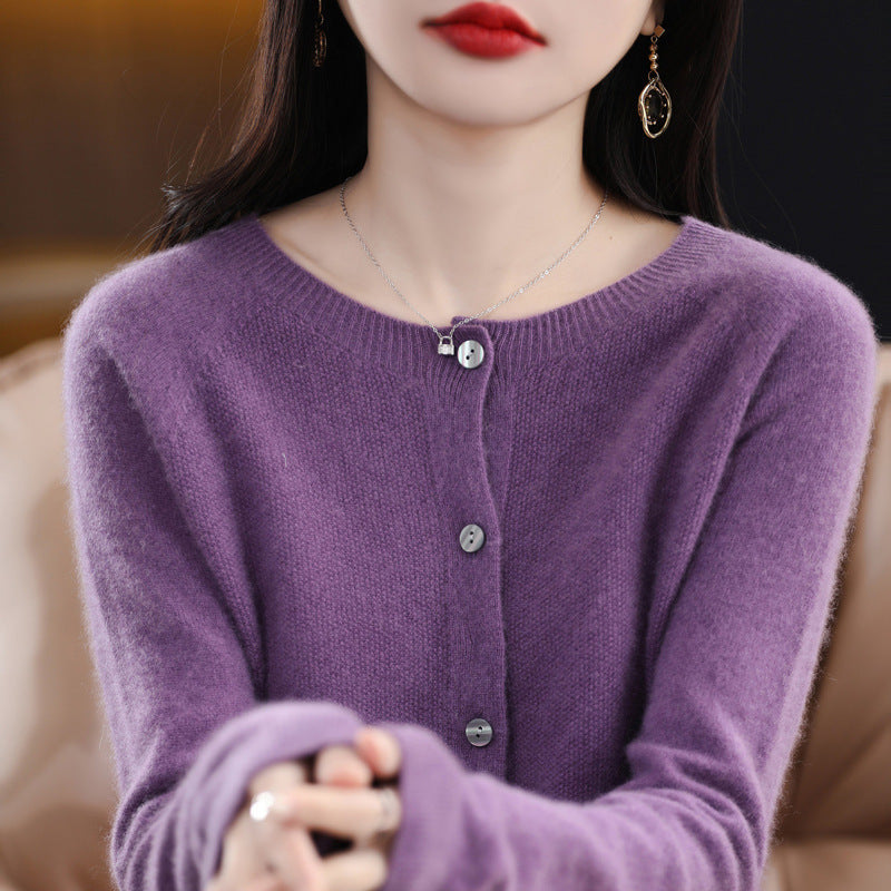 Valenzora | Loose-fitting women's cashmere cardigan with round neck made from high-quality vegan wool